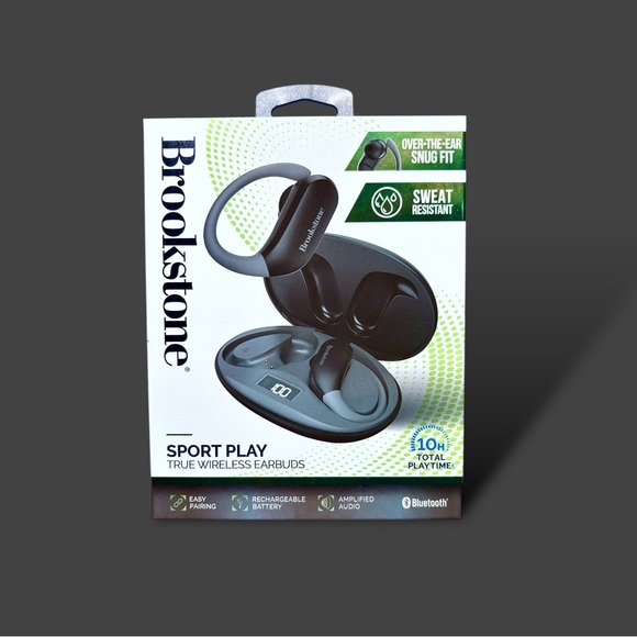 Brookstone Black Sport Play True Wireless Earbuds NWT - Picture 1 of 5